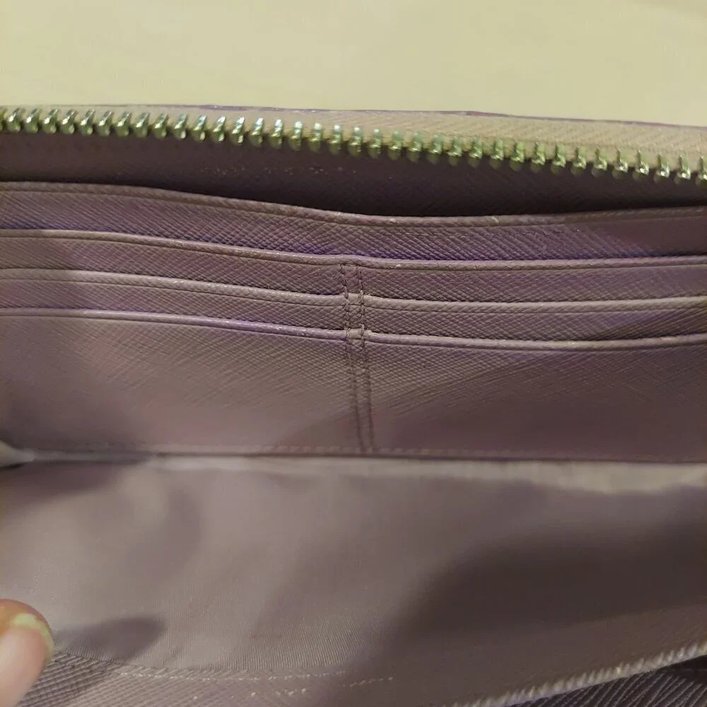 Coach Light Taupe & Lilac Card Bill ID coin Zip Around Accordion Wallet EUC *HP* - Picture 6 of 10